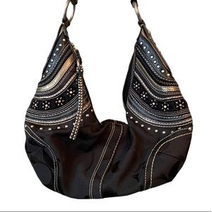 Coach signature suede leather canvas grommet black silver purse 2000s Y2K